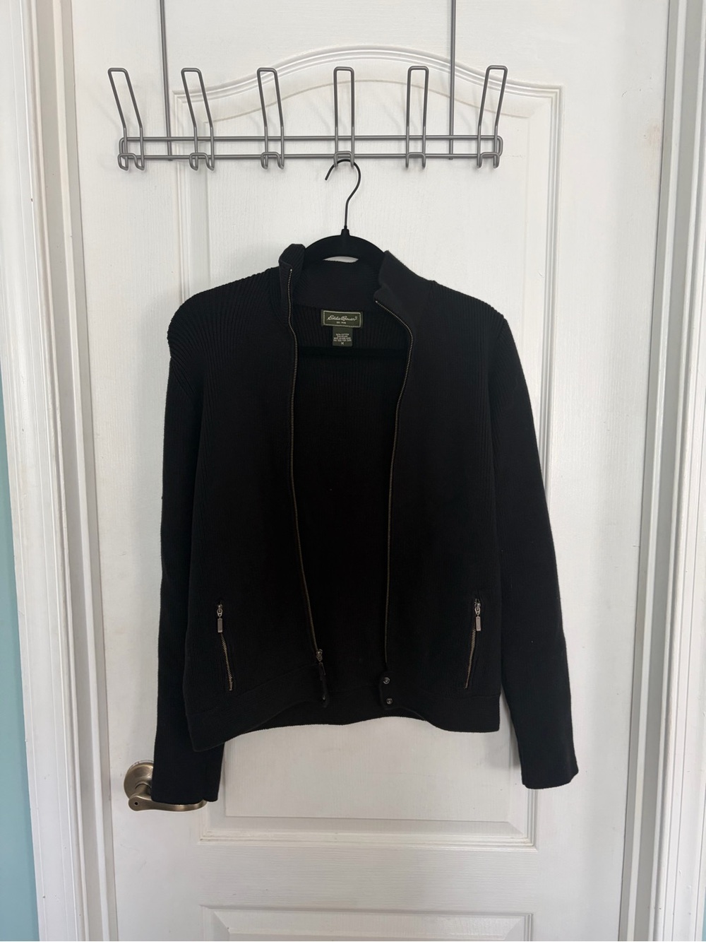 Eddie Bauer Black Ribbed Zip-Up Bomber Jacket